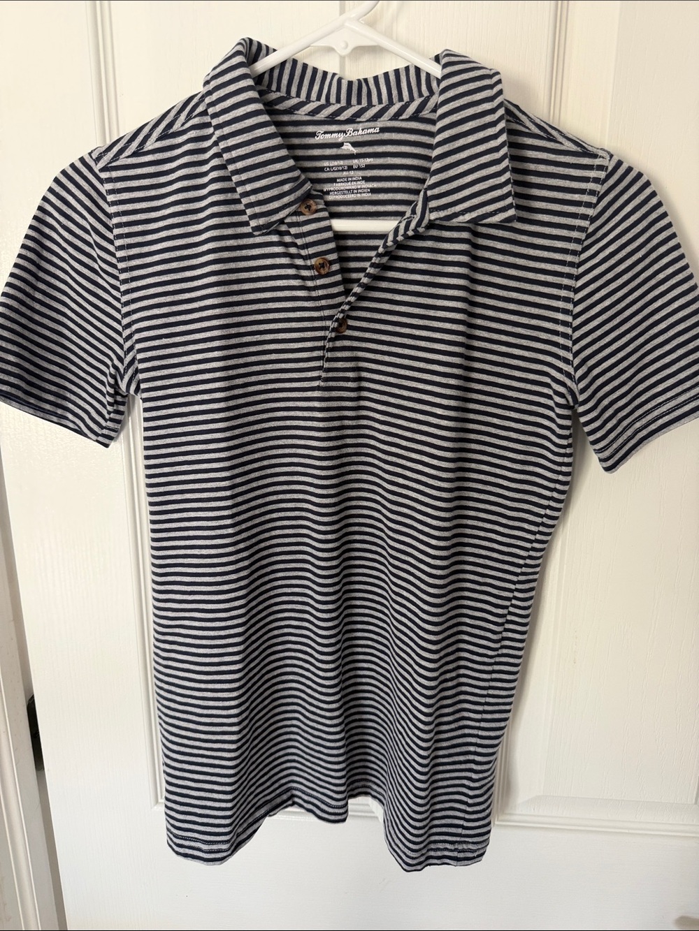Tommy Bahama Navy and Gray Striped Polo